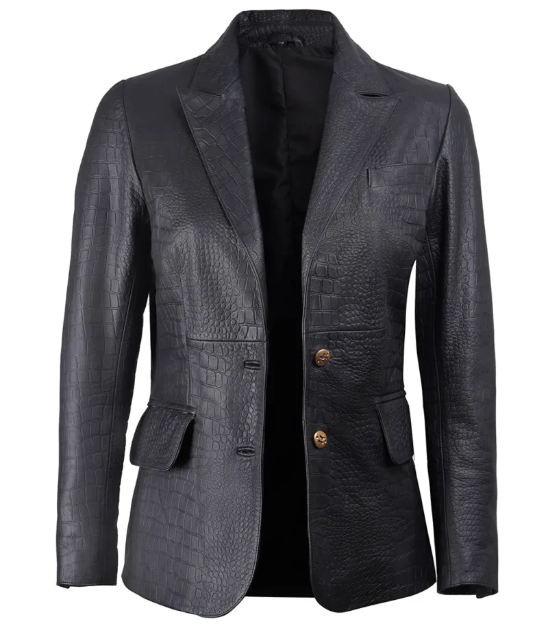 Women's Premium Black Leather Blazer Jacket - Image 4